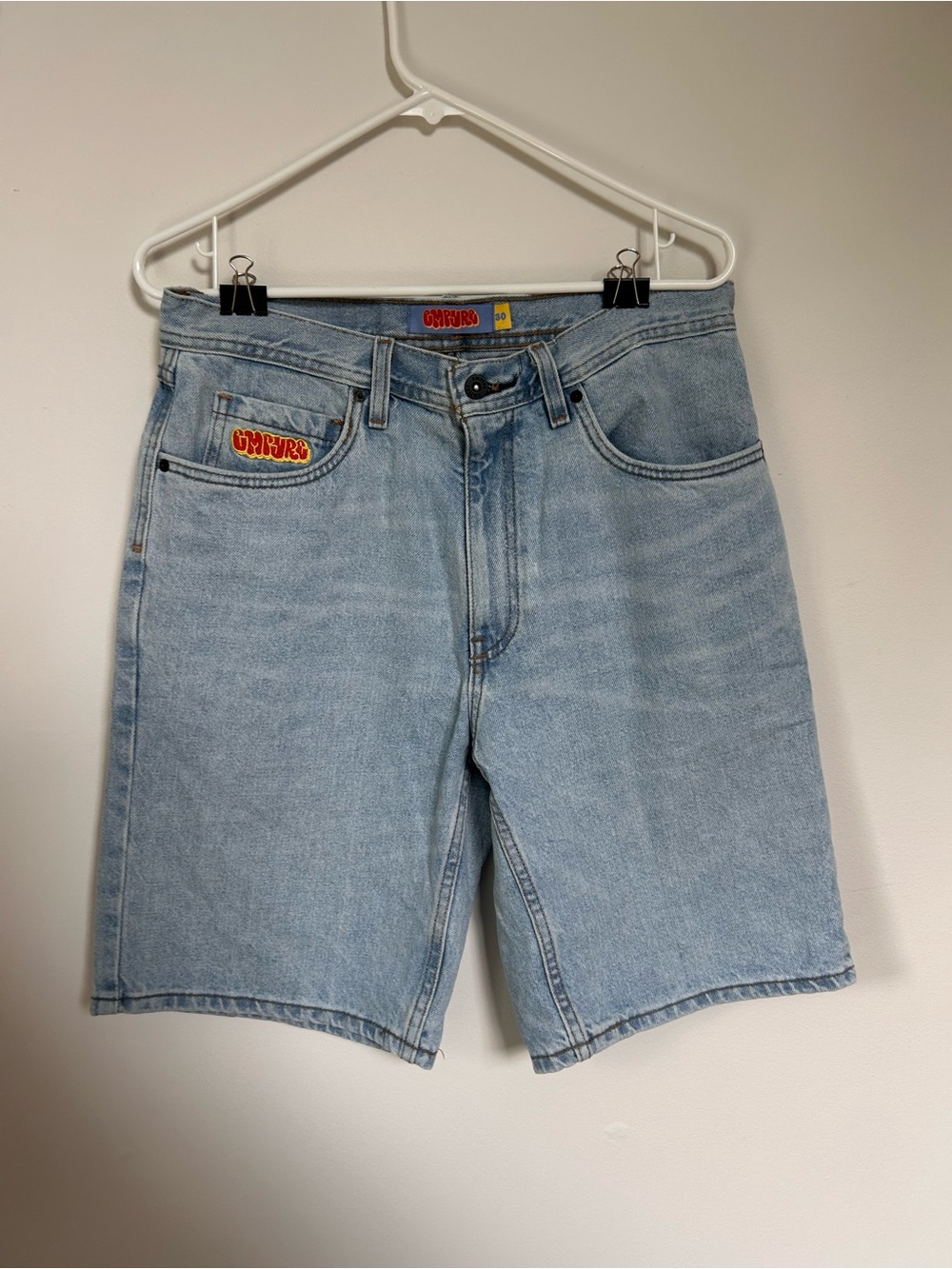 Empyre Light Wash Denim Shorts with Pocket Logo